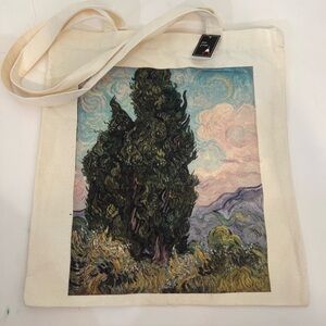 Vincent Van Gogh Cypress Sturdy Canvas Tote 14x15”